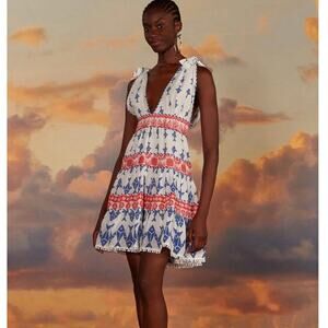 FARM Rio White Mini Dress with Blue and Coral Bands